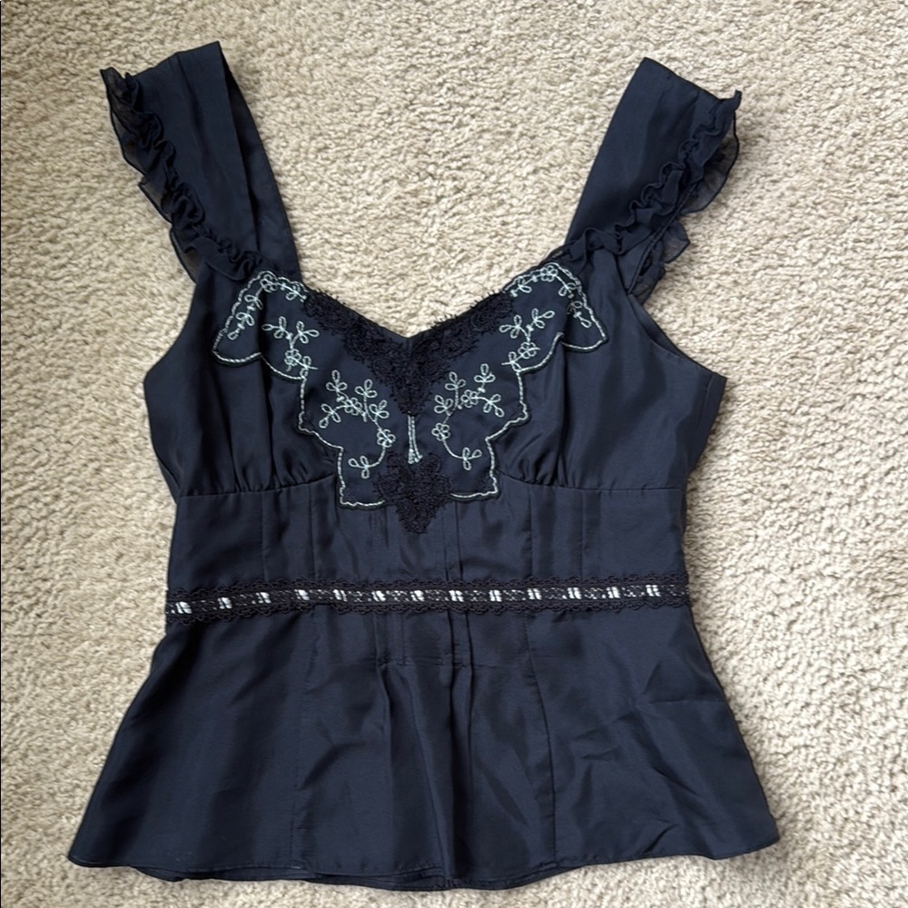 Nanette Lepore Silk Navy Sleeveless Top